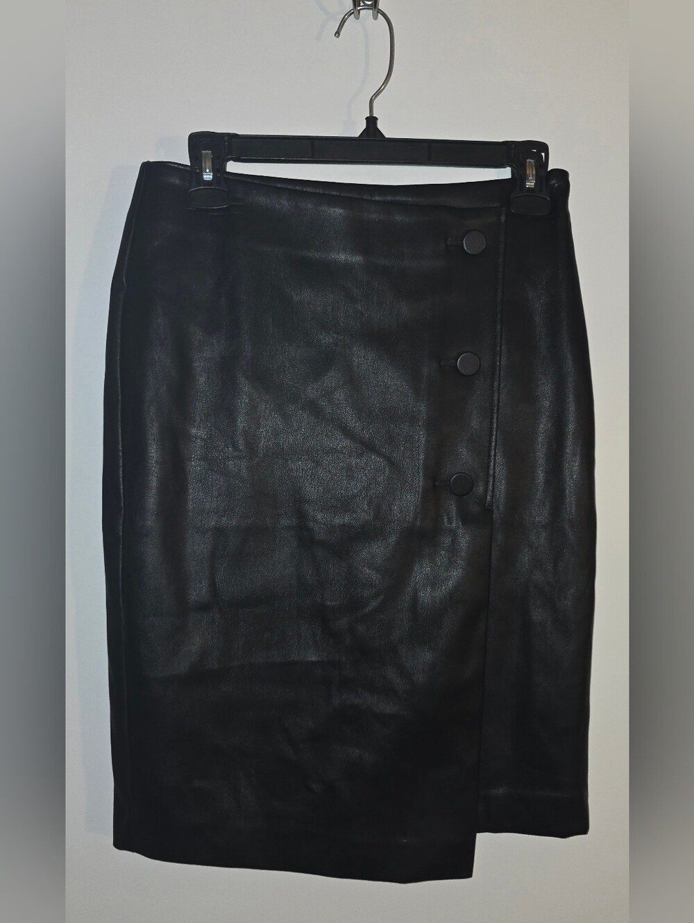 Ann Taylor Factory Black Faux Leather Button-Front Pencil Skirt